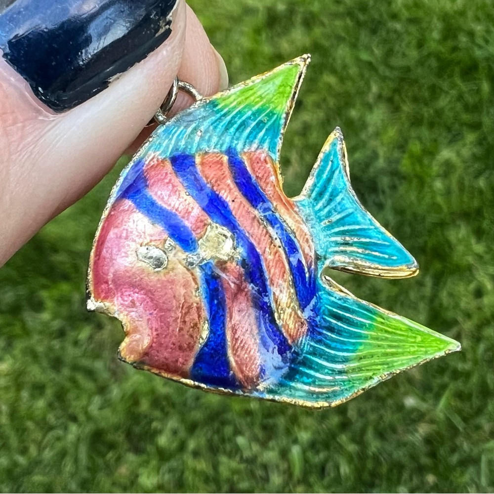 Vintage Cloisonne Multicolor Enamel Tropical Fish Pendant for Necklace 1"